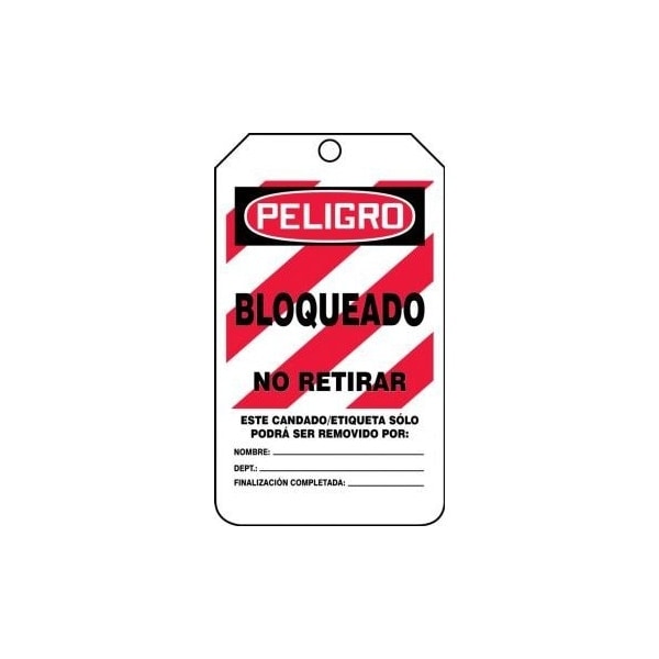 Accuform Spanish Safety Tags, DANGER LOCKED OUT DO NOT REMOVE, 5.75in x 3.25in, PF-Cardstock, 25PK SHMLT418CTP - main